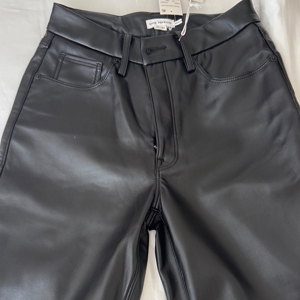 Good American Black Faux Leather Trousers